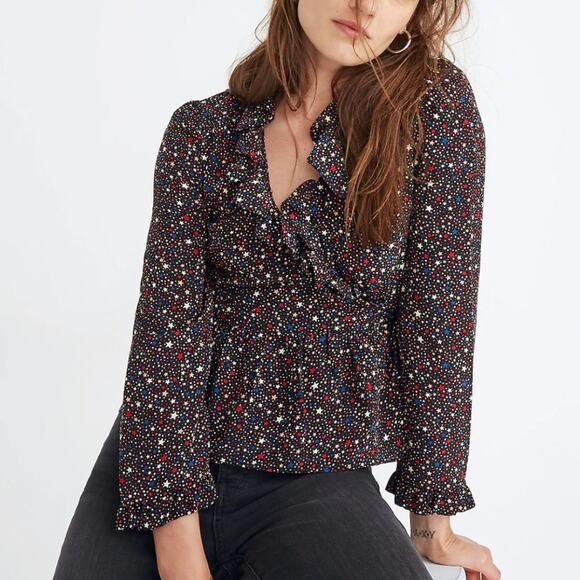 Madewell Tops - Madewell Silk Ruffle-Hem Wrap Top in Starry Night